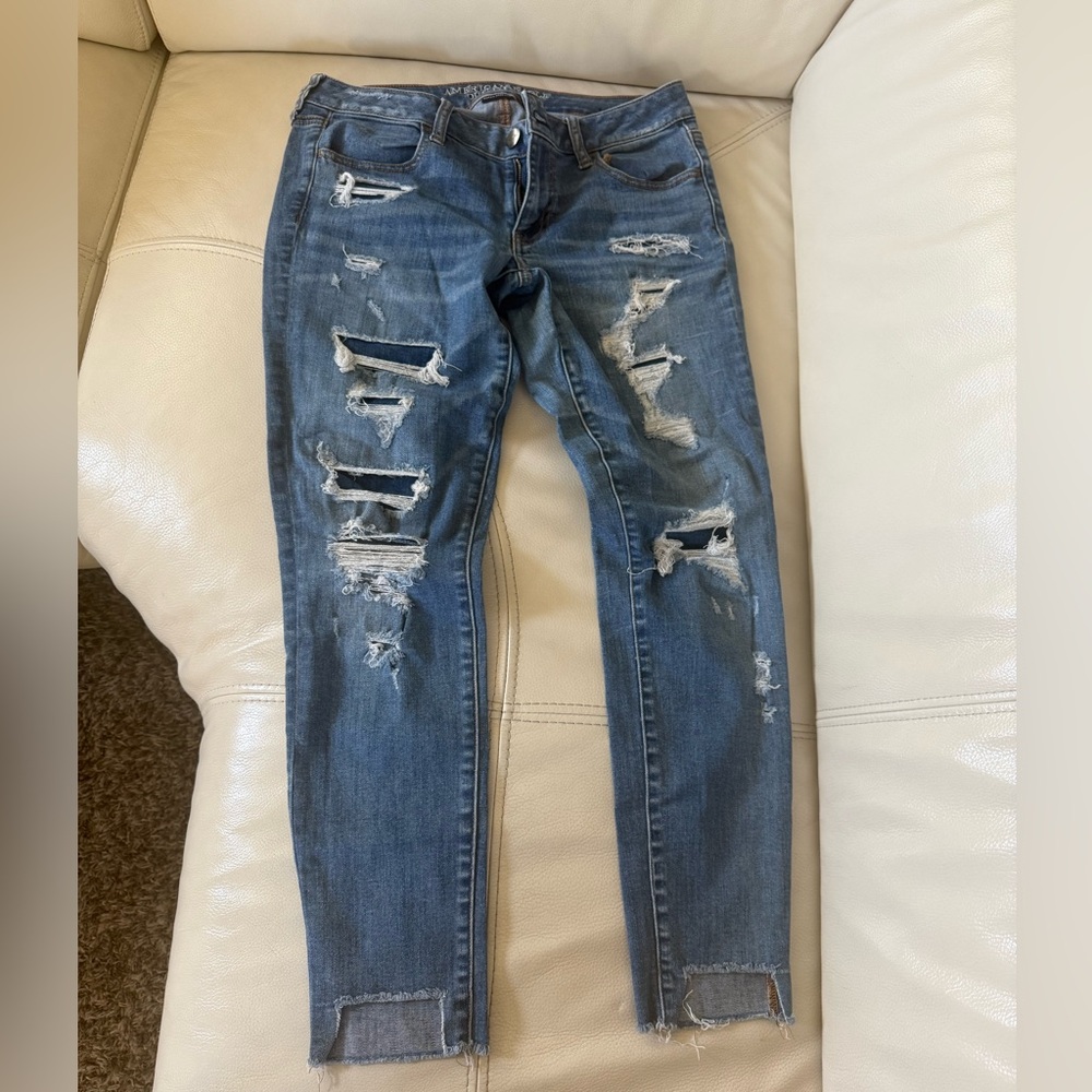 American Eagle Outfitters Blue Distressed Skinny Jeans